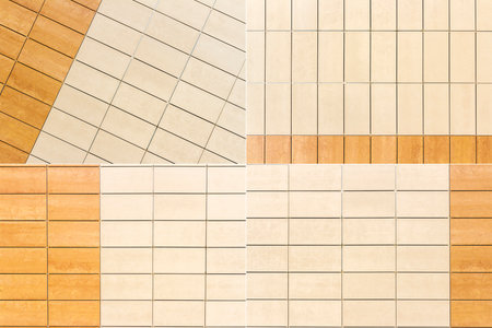 Colection of images with beige tiled wall texture backgroundの写真素材