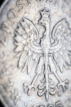 One old Polish zloty coin macro detail.の写真素材