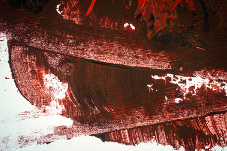 Black and red hand painted acrylic background. Grunge acrylic texture with painted dots and brush strokes.の写真素材