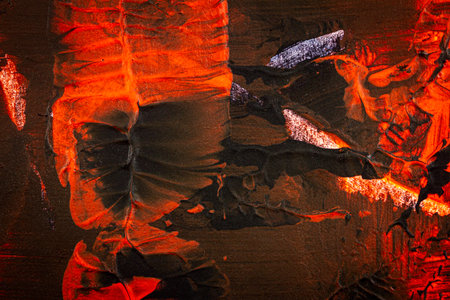 Black and red hand painted acrylic background. Grunge acrylic texture with painted dots and brush strokes.の写真素材