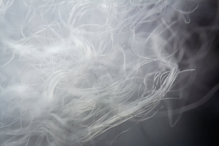 Extreme macro of polyester stable fiber. Selective focus, shallow depth of field.の写真素材