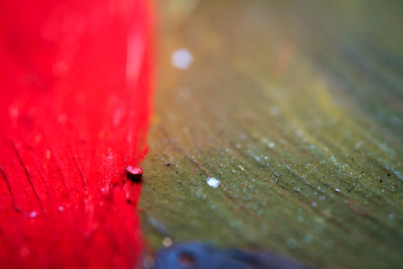 Extreme close up of colorful acrylic paint texture showing brush strokes. Selective focus.