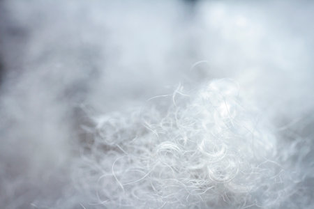 Extreme macro of polyester stable fiber. Selective focus, shallow depth of field.の写真素材