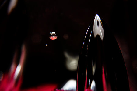 Abstract photo of red blown glass. Red and black abstract background. Extreme macro.の写真素材
