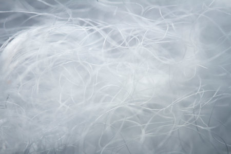 Extreme macro of polyester stable fiber. Selective focus, shallow depth of field.の写真素材