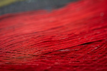 Extreme close up of colorful acrylic paint texture showing brush strokes. Selective focus.の写真素材