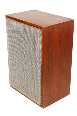 Single vintage speaker with fabric grill isolated on white background.の写真素材