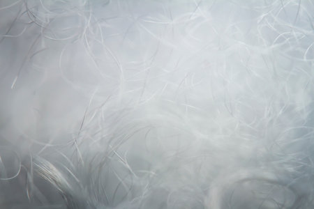 Extreme macro of polyester stable fiber. Selective focus, shallow depth of field.