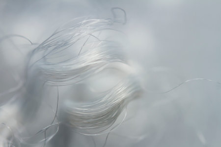 Extreme macro of polyester stable fiber. Selective focus, shallow depth of field.の写真素材