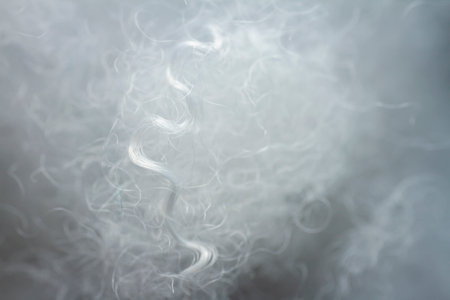 Extreme macro of polyester stable fiber. Selective focus, shallow depth of field.の写真素材