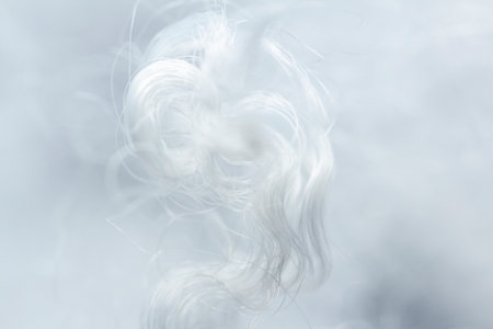 Extreme macro of polyester stable fiber. Selective focus, shallow depth of field.の写真素材