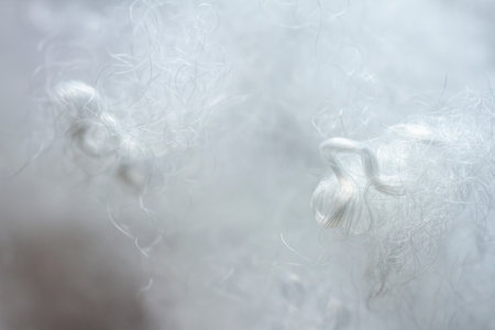 Extreme macro of polyester stable fiber. Selective focus, shallow depth of field.