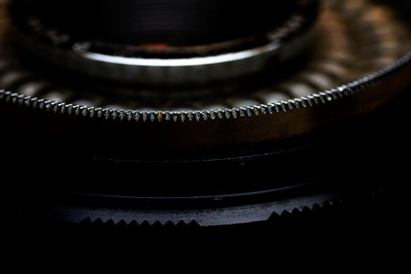 Macro of retro photo camera detail. Selective focus. Shallow depth of field.