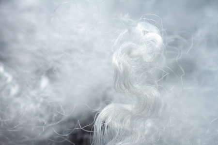 Extreme macro of polyester stable fiber. Selective focus, shallow depth of field.の写真素材