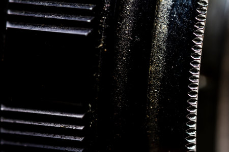 Macro of retro photo camera detail. Selective focus. Shallow depth of field.
