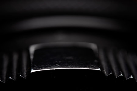 Macro of retro photo camera detail. Selective focus. Shallow depth of field.
