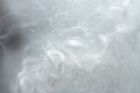 Extreme macro of polyester stable fiber. Selective focus, shallow depth of field.の写真素材