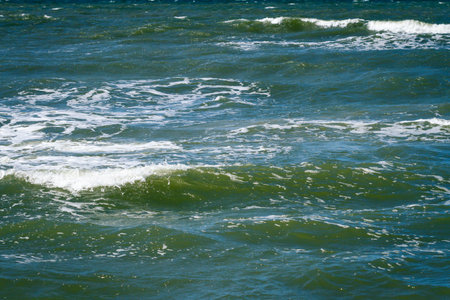Baltic Sea waves background. Powerful waves crushing by the beach.の写真素材