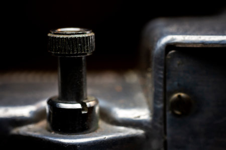 Macro of retro photo camera detail. Selective focus. Shallow depth of field.