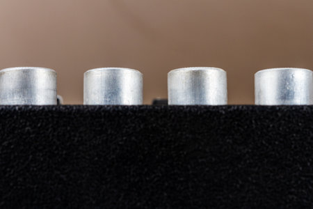 Close up of tone controls on vintage turntable vinyl record playerの写真素材