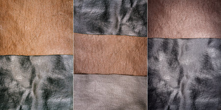 Collection of images with genuine brown and black leather textures background. Abstract vintage...