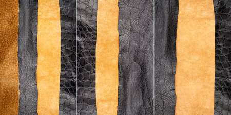 Collection of images with genuine brown and black leather textures background. Abstract vintage...