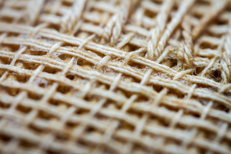 Extreme closeup of an old book from the side. Selective soft focus, shallow depth of field. Bibliophile, bookworm abstract background. Book binding detail.の写真素材