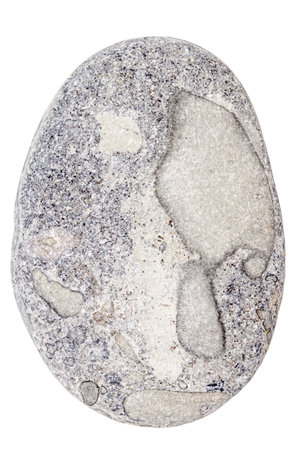 Top view of single gray pebble isolated on white background.