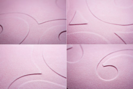 Collection of images with extreme macro of embossed pink paper. Selective focus, shallow depth of...