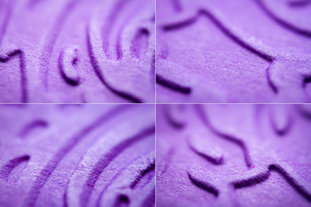 Collection of images with extreme macro of embossed purple paper. Selective focus, shallow depth of...