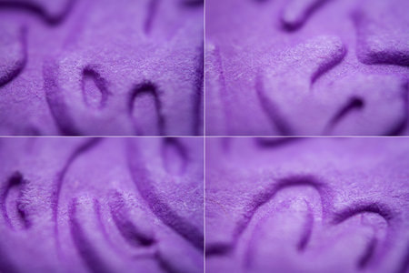 Collection of images with extreme macro of embossed purple paper. Selective focus, shallow depth of...