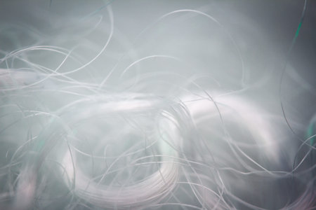 Extreme macro of polyester stable fiber. Selective focus, shallow depth of field.