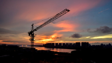 Under development and construction of Mingbin Peninsula, sunset sceneryのeditorial素材