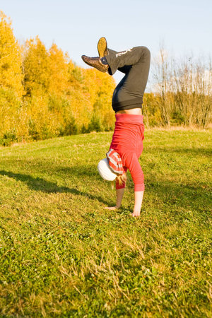 Young nice blond woman during fitness outdoor