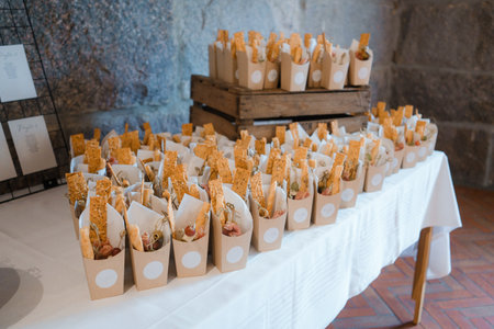 catering wedding buffet food indoor in luxury restaurant with meat and vegetablesの写真素材