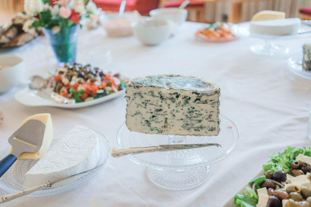 blue cheese on the table in a restaurant, italian foodの写真素材
