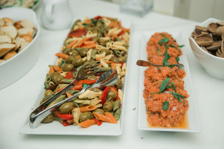 Catering buffet for events in restaurant. Food styling and restaurant meal serving concept.