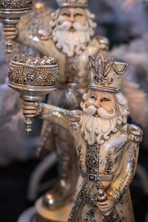 Santa Claus figurine in the Christmas market, closeup of photoの写真素材
