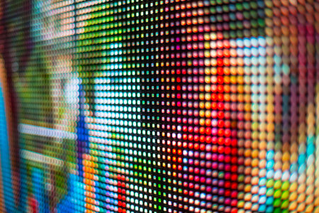 Bright rainbow smd LED screen close up backgroundの写真素材