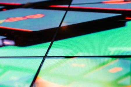 Bright LED floor technology and colored patterns electronic reflection - creative image on the LED smd floorの写真素材