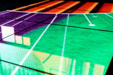 LED floor technology purple and red patterns electronic reflection - creative image on the LED smd...
