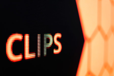 Bright colored Clips sign at the LED smd screen - close up background