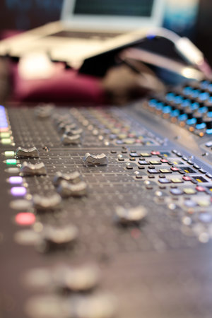 One slider of the stage controller - blurred closeup background