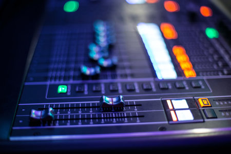 Blurred panel of the stage controller with slider - closeup background