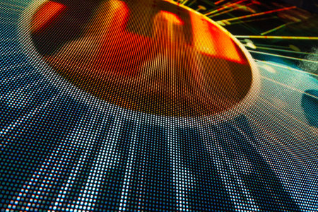 Bright colored LED video wall with high saturated pattern - close up background with shallow depth of fieldの写真素材