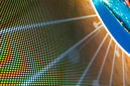 Bright colored LED video wall with high saturated pattern - close up background with shallow depth of fieldの写真素材