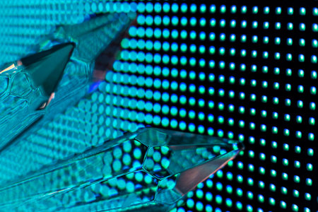 Bright colored stone crystals on the LED wall background  - close-up macro photo