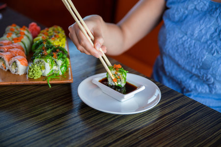 Sushi rolls on the table - close up photoの写真素材
