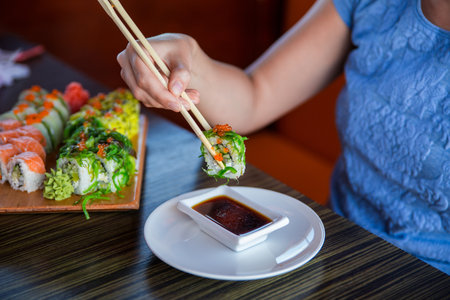 Sushi rolls on the table - close up photoの写真素材