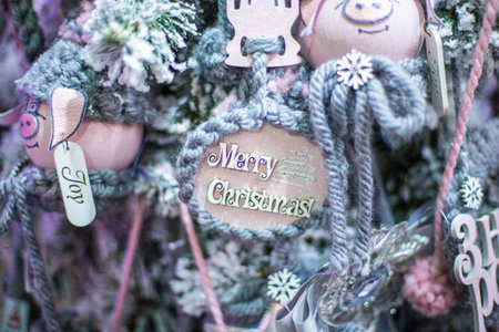Abstract unfocused backgrounds with Christmas decorations with led light bokeh - close-up photo.